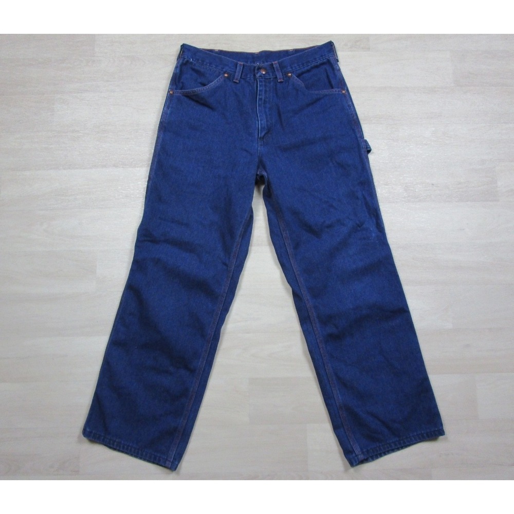 Vintage 70s Big Mac Jeans Men's (30x28) Carpenter Workwear Orange Stitch 5‎